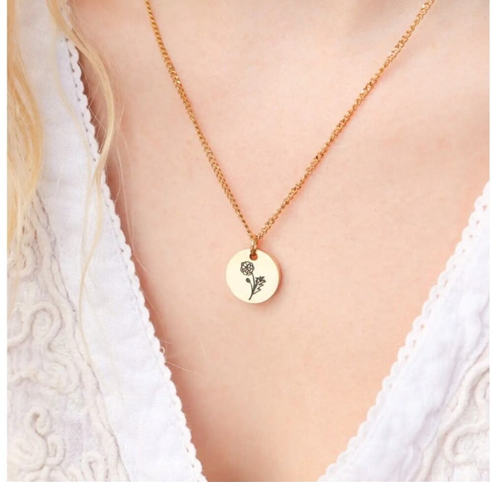 18K Gold Pvd Stainless Steel Birth Flower Charm